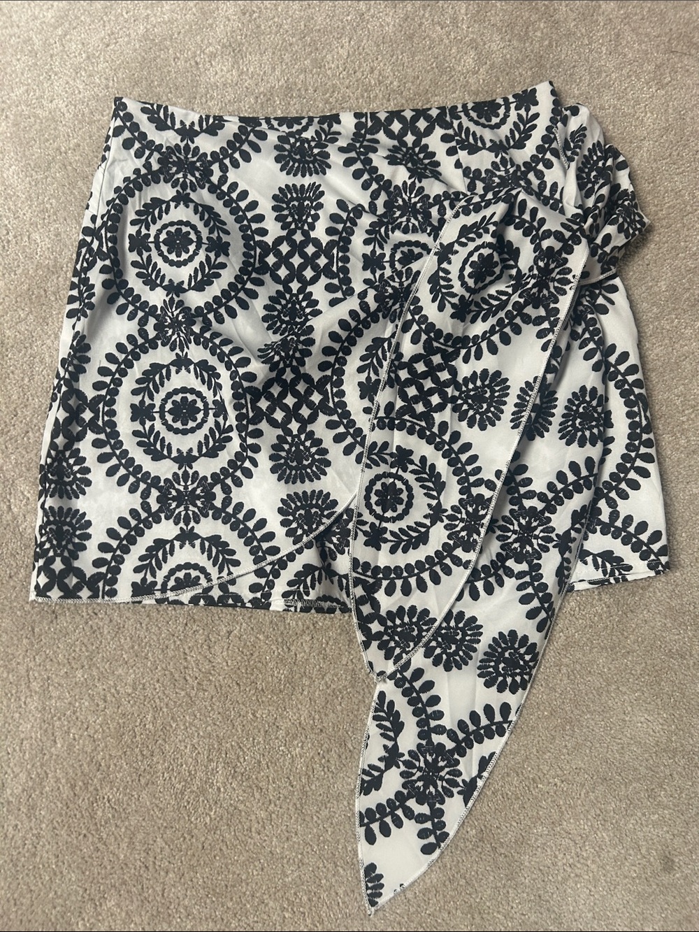 Black and White Embroidered Wrap Skirt